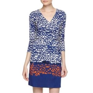 Diane Von Furstenberg Scribble Lines Naoki Silk Jersey Wrap Dress SZ 4